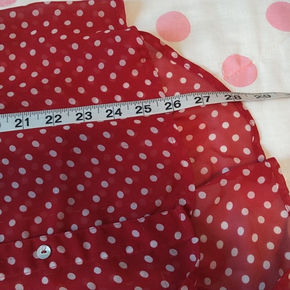Chico's, Size L ladies semi sheer, red  with white dots blouse - Picture 9 of 9
